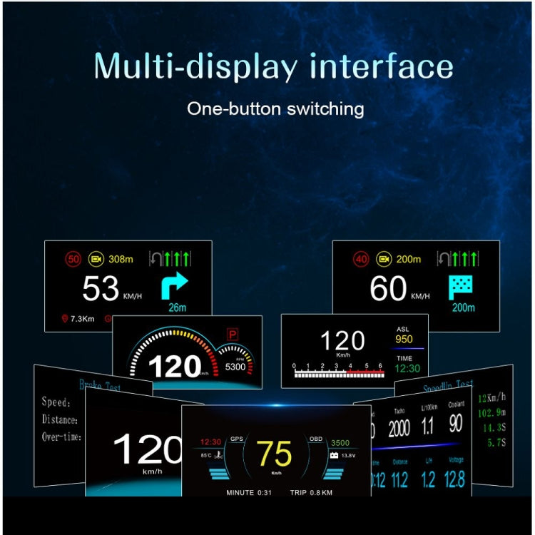 C1 OBD2 + Modalità GPS Car HUD Head-up Display Bussola/Velocità/Temperatura dell'acqua/Visualizzazione tensione/Velocità/Allarme guasto/Funzione di navigazione, C1 With Navigation Function