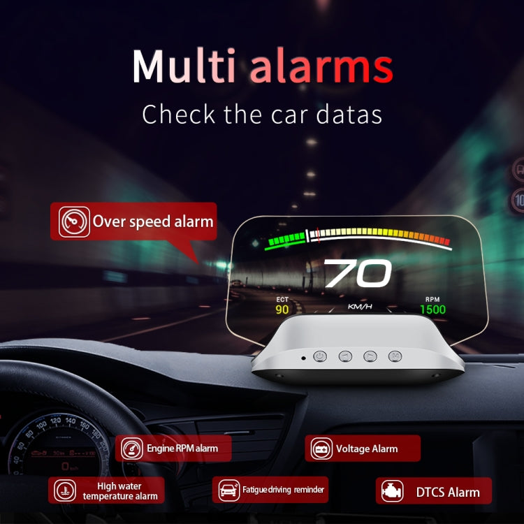 C3 OBD2 + Modalità GPS Car Head-up Display HUD Velocità eccessiva/Velocità/Temperatura dell'acqua troppo alta/Tensione troppo bassa/Allarme guasto motore/Promemoria guida fatica/Funzione di navigazione, C3