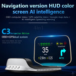 C3 OBD2 + Modalità GPS Car Head-up Display HUD Velocità eccessiva/Velocità/Temperatura dell'acqua troppo alta/Tensione troppo bassa/Allarme guasto motore/Promemoria guida fatica/Funzione di navigazione, C3