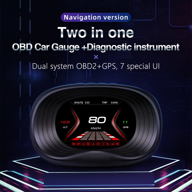 P20 OBD2 + Modalità GPS Display head-up per auto HUD Allarme velocità eccessiva/velocità/temperatura dell'acqua, P20