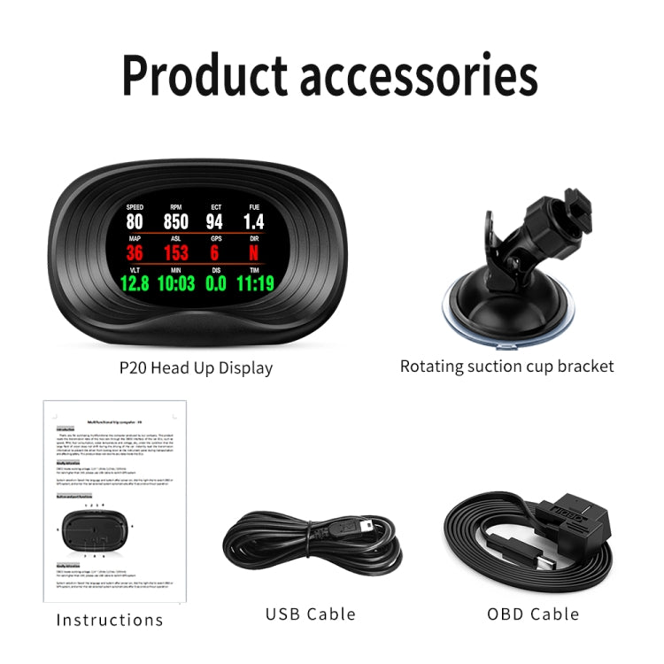 P20 OBD2 + Modalità GPS Display head-up per auto HUD Allarme velocità eccessiva/velocità/temperatura dell'acqua, P20