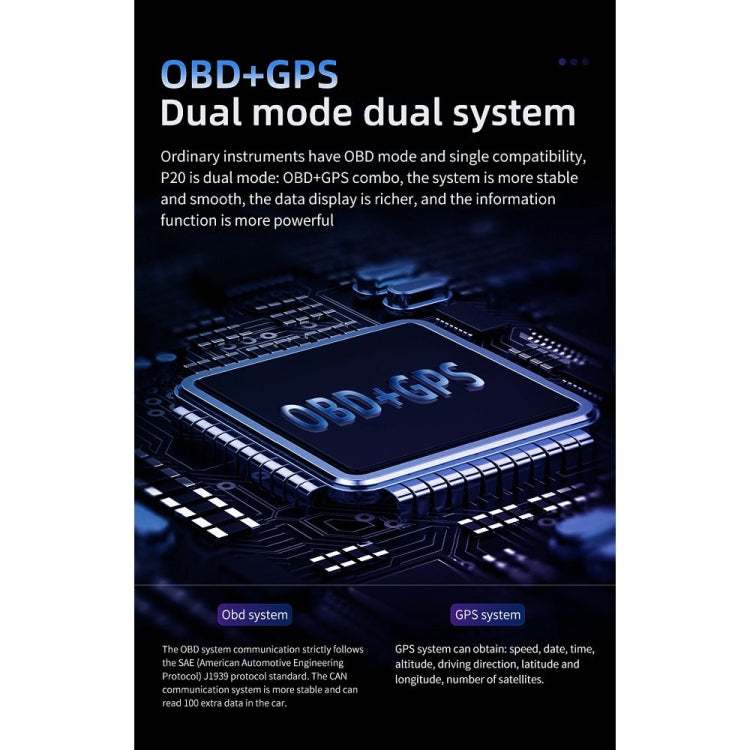 P20 OBD2 + Modalità GPS Display head-up per auto HUD Allarme velocità eccessiva/velocità/temperatura dell'acqua, P20