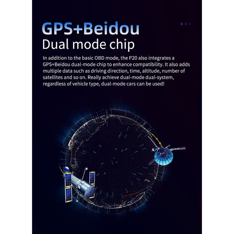 P20 OBD2 + Modalità GPS Display head-up per auto HUD Allarme velocità eccessiva/velocità/temperatura dell'acqua, P20