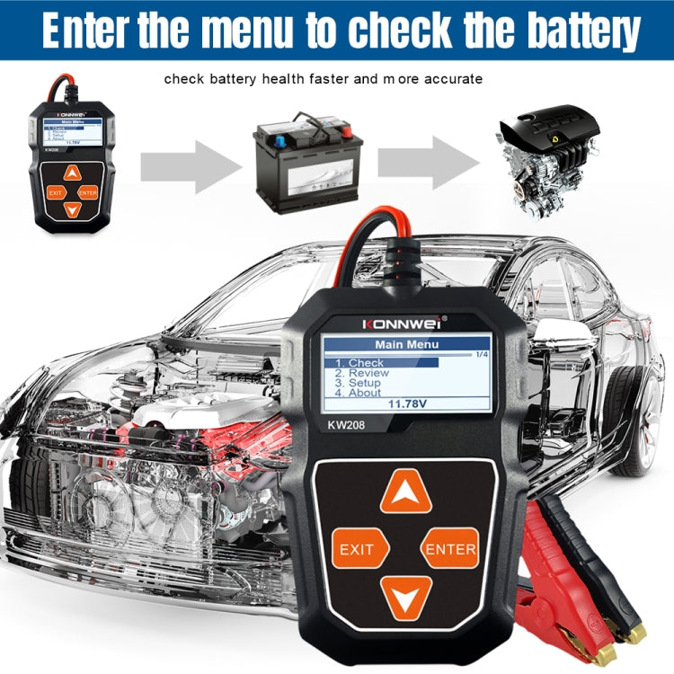 KONNWEI KW208 Tester per batteria con schermo a colori TFT per auto, supporta 8 lingue, KW208