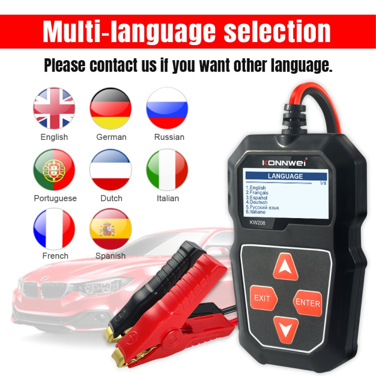 KONNWEI KW208 Tester per batteria con schermo a colori TFT per auto, supporta 8 lingue, KW208