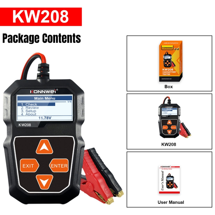 KONNWEI KW208 Tester per batteria con schermo a colori TFT per auto, supporta 8 lingue, KW208
