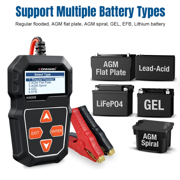 KONNWEI KW208 Tester per batteria con schermo a colori TFT per auto, supporta 8 lingue, KW208