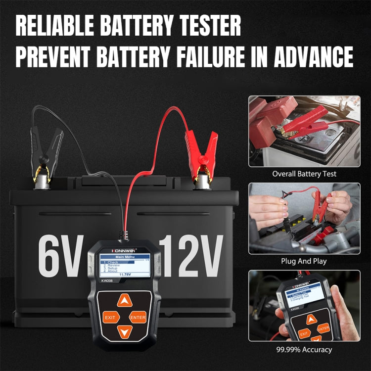 KONNWEI KW208 Tester per batteria con schermo a colori TFT per auto, supporta 8 lingue, KW208