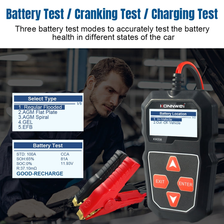 KONNWEI KW208 Tester per batteria con schermo a colori TFT per auto, supporta 8 lingue, KW208