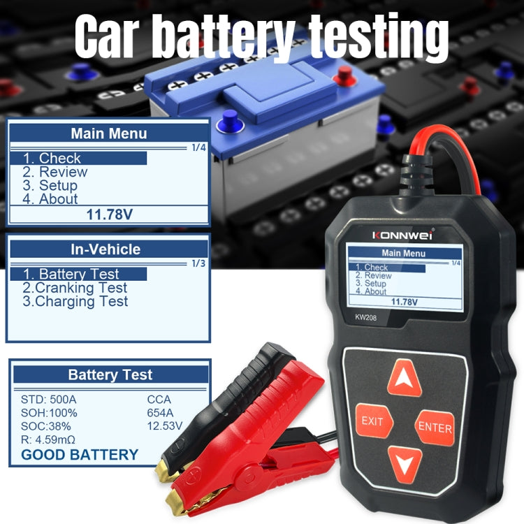 KONNWEI KW208 Tester per batteria con schermo a colori TFT per auto, supporta 8 lingue, KW208