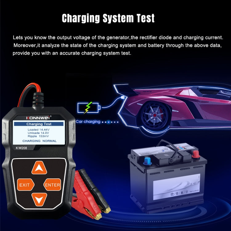 KONNWEI KW208 Tester per batteria con schermo a colori TFT per auto, supporta 8 lingue, KW208