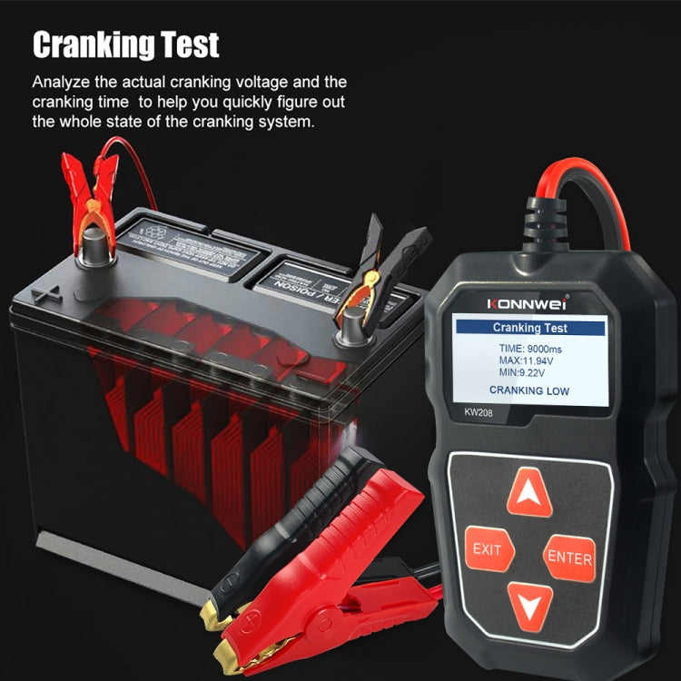 KONNWEI KW208 Tester per batteria con schermo a colori TFT per auto, supporta 8 lingue, KW208