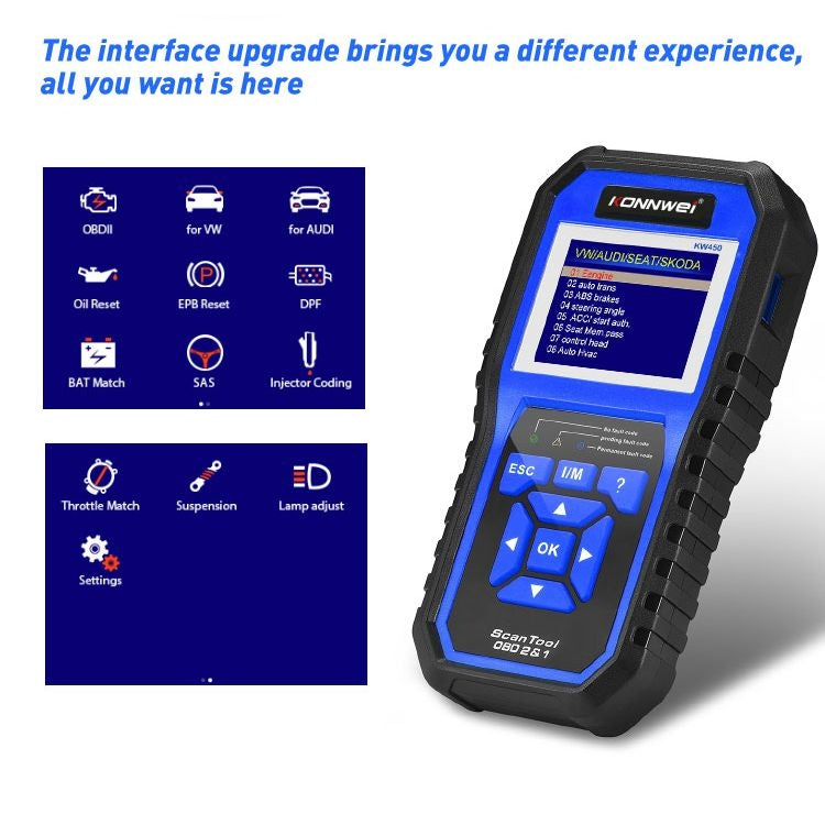 KONNWEI KW450 Tester per batteria con schermo a colori TFT da 2,8 pollici per auto, supporto 2 lingue/sistema XP WIN7 WIN8 WIN10, KW450