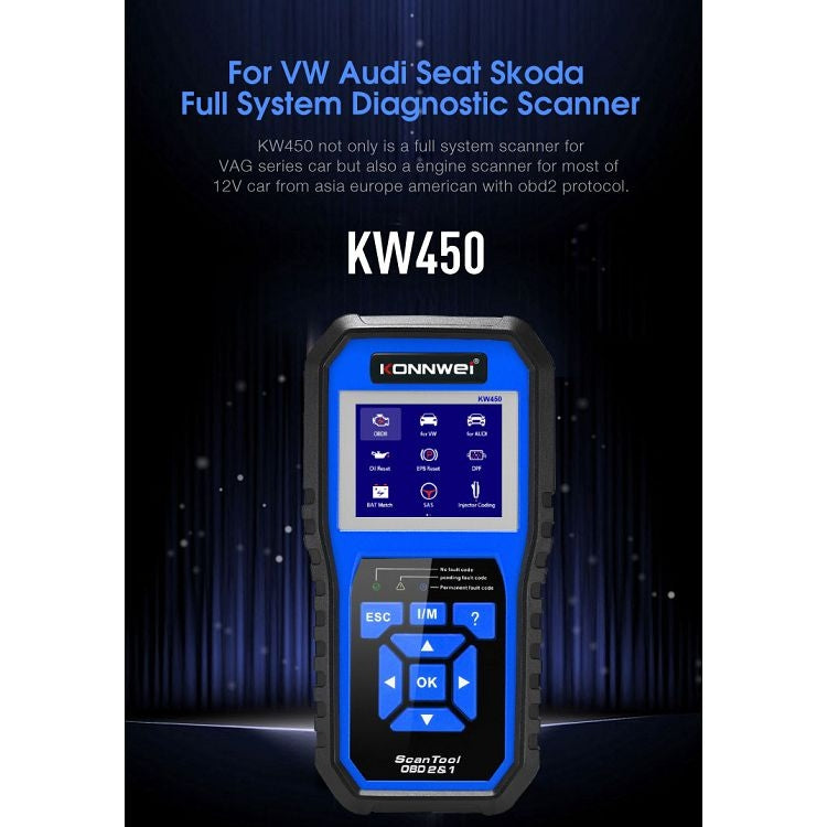 KONNWEI KW450 Tester per batteria con schermo a colori TFT da 2,8 pollici per auto, supporto 2 lingue/sistema XP WIN7 WIN8 WIN10, KW450