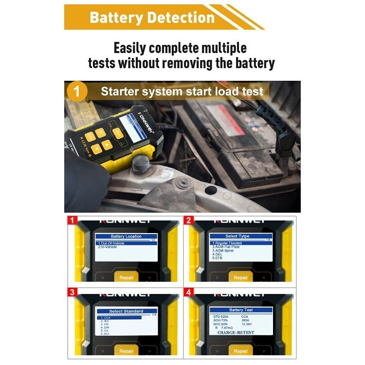 KONNWEI KW510 Tester batteria per auto 3 in 1/caricatore/riparatore Supporto 8 lingue, KW510(EU Plug), KW510(US Plug)
