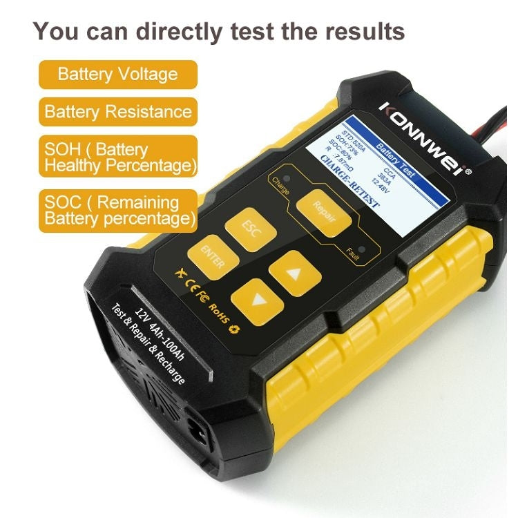 KONNWEI KW510 Tester batteria per auto 3 in 1/caricatore/riparatore Supporto 8 lingue, KW510(EU Plug), KW510(US Plug)