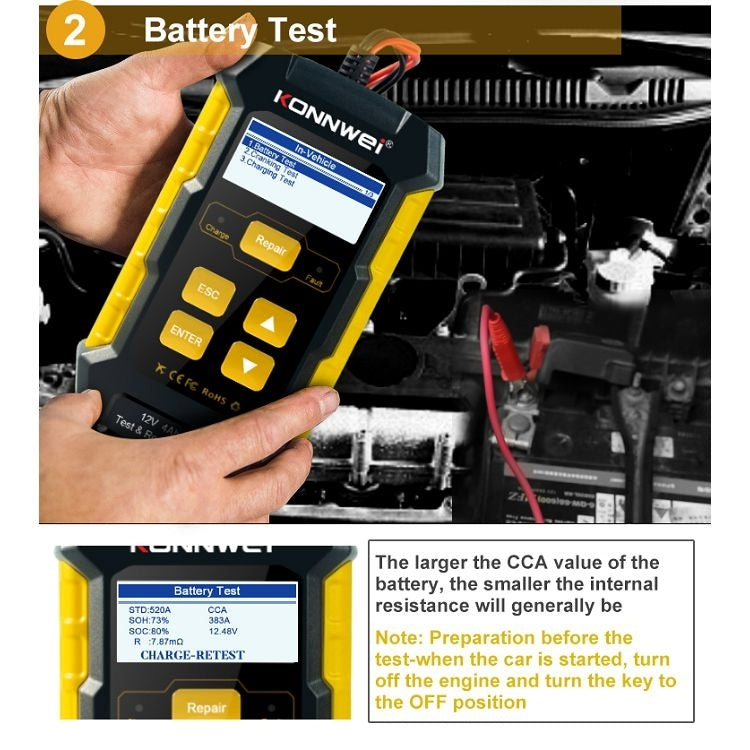KONNWEI KW510 Tester batteria per auto 3 in 1/caricatore/riparatore Supporto 8 lingue, KW510(EU Plug), KW510(US Plug)