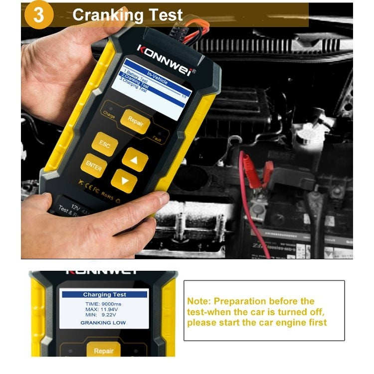KONNWEI KW510 Tester batteria per auto 3 in 1/caricatore/riparatore Supporto 8 lingue, KW510(EU Plug), KW510(US Plug)