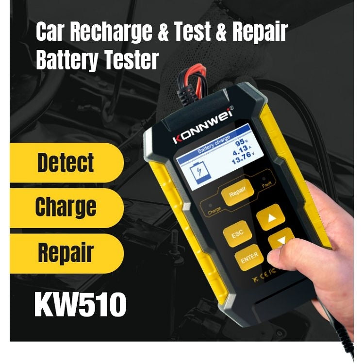 KONNWEI KW510 Tester batteria per auto 3 in 1/caricatore/riparatore Supporto 8 lingue, KW510(EU Plug), KW510(US Plug)