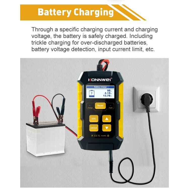 KONNWEI KW510 Tester batteria per auto 3 in 1/caricatore/riparatore Supporto 8 lingue, KW510(EU Plug), KW510(US Plug)