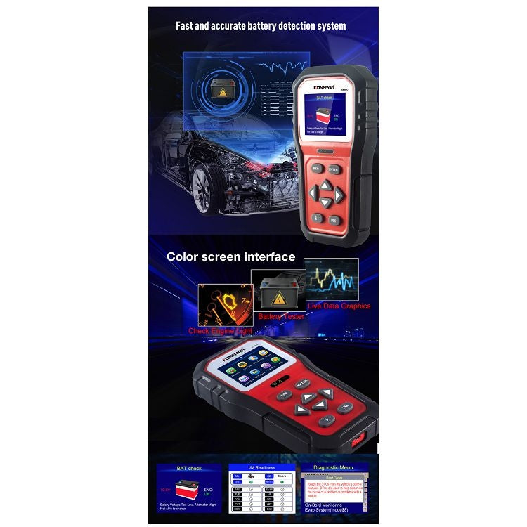 KONNWEI KW860 Tester per batteria con schermo a colori TFT da 2,8 pollici per auto Supporto 8 lingue / Funzione di analisi chiave I, KW860