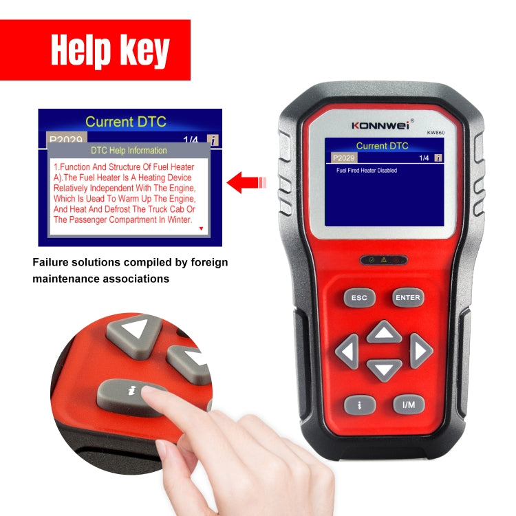 KONNWEI KW860 Tester per batteria con schermo a colori TFT da 2,8 pollici per auto Supporto 8 lingue / Funzione di analisi chiave I, KW860