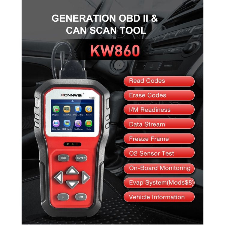 KONNWEI KW860 Tester per batteria con schermo a colori TFT da 2,8 pollici per auto Supporto 8 lingue / Funzione di analisi chiave I, KW860