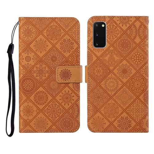 Custodia in pelle a ribalta orizzontale con motivo in rilievo in stile etnico con supporto e fessure per carte, portafoglio e cordino, For Samsung Galaxy S20, For Samsung Galaxy S20 FE, For Samsung Galaxy S20+