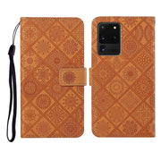 Custodia in pelle a ribalta orizzontale con motivo in rilievo in stile etnico con supporto e fessure per carte, portafoglio e cordino, For Samsung Galaxy S20 Ultra, For Samsung Galaxy A02s (US Version)