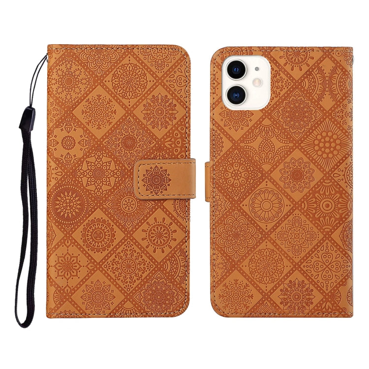 Custodia in pelle a ribalta orizzontale con motivo in rilievo in stile etnico con supporto e fessure per carte, portafoglio e cordino, For iPhone 12, For iPhone 12 Mini, For iPhone 12 Pro Max