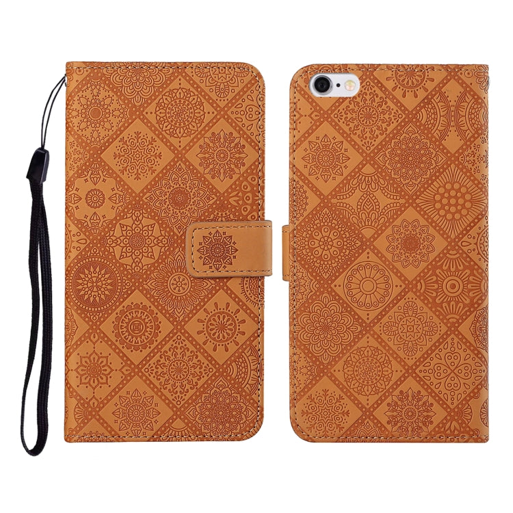 Custodia in pelle a ribalta orizzontale con motivo in rilievo in stile etnico con supporto e fessure per carte, portafoglio e cordino, For iPhone SE 2022 / SE 2020 / 8 / 7, For iPhone XR, For iPhone XS Max