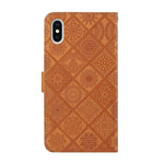 Custodia in pelle a ribalta orizzontale con motivo in rilievo in stile etnico con supporto e fessure per carte, portafoglio e cordino, For iPhone XS / X