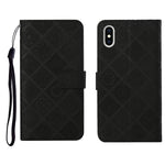 Custodia in pelle a ribalta orizzontale con motivo in rilievo in stile etnico con supporto e fessure per carte, portafoglio e cordino, For iPhone XS / X