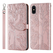 Custodia in pelle con motivo a rilievo orizzontale Life of Tree con supporto, slot per schede, portafoglio, cornice per foto e cordino, For iPhone XS Max