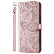 Custodia in pelle con motivo a rilievo orizzontale Life of Tree con supporto, slot per schede, portafoglio, cornice per foto e cordino, For iPhone XS Max