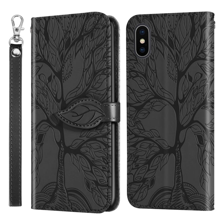 Custodia portafoglio in pelle con motivo a rilievo per iPhone XS