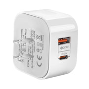 Adattatore di alimentazione per caricabatterie da viaggio a doppia porta PD + QC 3.0 da 20 W,, US Plug, EU Plug, UK Plug