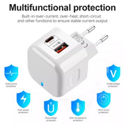 Adattatore di alimentazione per caricabatterie da viaggio a doppia porta PD + QC 3.0 da 20 W,, US Plug, EU Plug, UK Plug