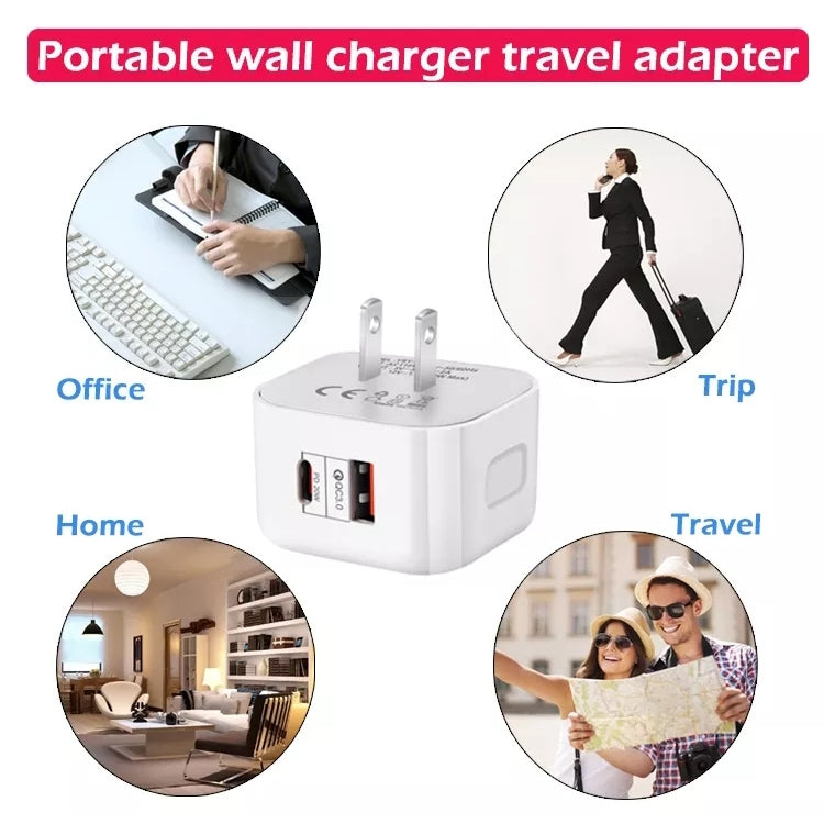 Adattatore doppia porta PD QC 3.0 20W plug US EU UK