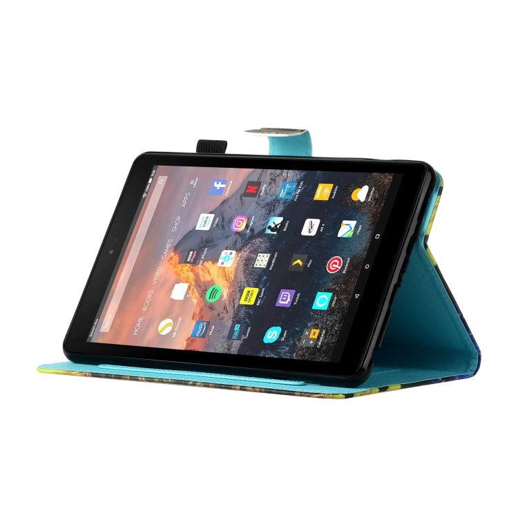 Filo da cucito Custodia in pelle piatta verniciata orizzontale con copri penna e striscia antiscivolo e slot per schede e supporto, For Amazon Kindle Fire 7 2019 / 2017 / 2015, For Samsung Galaxy Tab A 10.1 (2019) T510 / T515