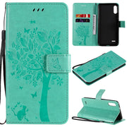 Custodia in pelle sintetica a vibrazione orizzontale con motivo ad albero e gatto con supporto e fessure per carte, portafoglio e cordino, For LG K22 / K22 Plus, For Huawei P Smart 2021
