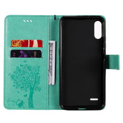 Custodia in pelle sintetica a vibrazione orizzontale con motivo ad albero e gatto con supporto e fessure per carte, portafoglio e cordino, For LG K22 / K22 Plus, For Huawei P Smart 2021