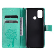 Custodia in pelle sintetica a vibrazione orizzontale con motivo ad albero e gatto con supporto e fessure per carte, portafoglio e cordino, For OPPO A53(2020) / A32, For Nokia 2.4
