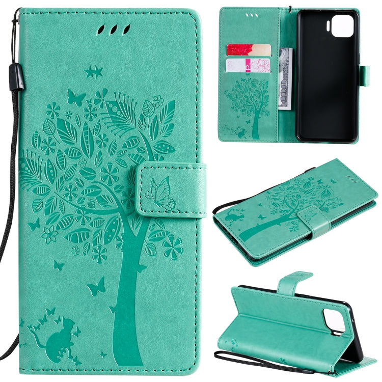 Custodia in pelle sintetica a vibrazione orizzontale con motivo ad albero e gatto con supporto e fessure per carte, portafoglio e cordino, For OPPO F17 Pro / Reno4 Lite, For Nokia 3.4