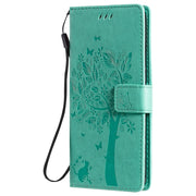 Custodia in pelle sintetica a vibrazione orizzontale con motivo ad albero e gatto con supporto e fessure per carte, portafoglio e cordino, For OPPO F17 Pro / Reno4 Lite, For Nokia 3.4