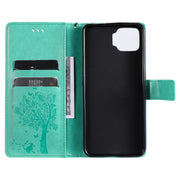 Custodia in pelle sintetica a vibrazione orizzontale con motivo ad albero e gatto con supporto e fessure per carte, portafoglio e cordino, For OPPO F17 / A73, For Samsung Galaxy A42 5G