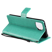 Custodia in pelle sintetica a vibrazione orizzontale con motivo ad albero e gatto con supporto e fessure per carte, portafoglio e cordino, For OPPO F17 / A73, For Samsung Galaxy A42 5G