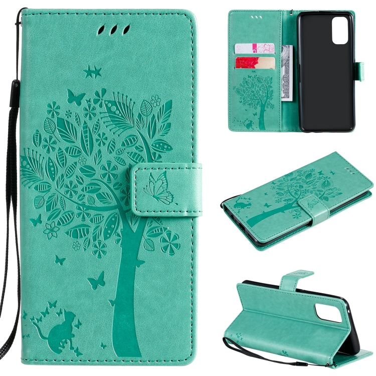 Custodia in pelle sintetica a vibrazione orizzontale con motivo ad albero e gatto con supporto e fessure per carte, portafoglio e cordino, For OPPO Realme 7 Pro, For Sony Xperia5 II