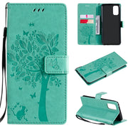Custodia in pelle sintetica a vibrazione orizzontale con motivo ad albero e gatto con supporto e fessure per carte, portafoglio e cordino, For OPPO Realme 7 Pro, For Sony Xperia5 II