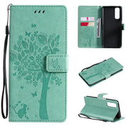 Custodia in pelle sintetica a vibrazione orizzontale con motivo ad albero e gatto con supporto e fessure per carte, portafoglio e cordino, For OPPO Realme 7, For Xiaomi Mi 10T Lite 5G
